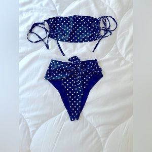 WeWoreWhat Navy Polka Dot High-Waist Bikini
